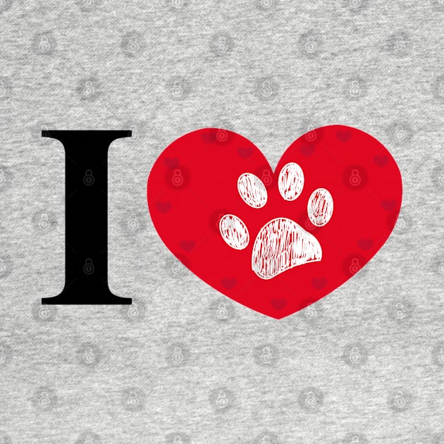 I love you text made of paw print red heart by GULSENGUNEL